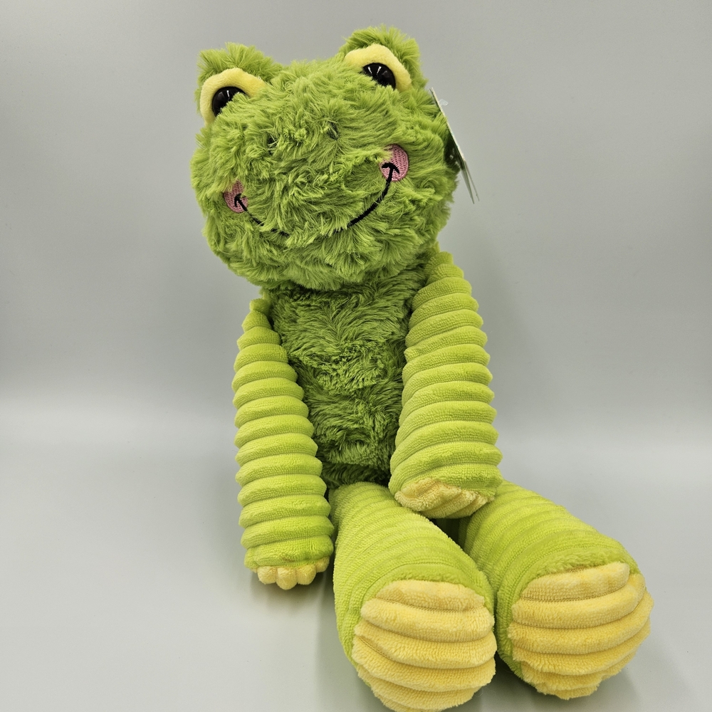 Walgreens NWT Hug Me Green Frog Yellow Feet Ribbed Legs Stuffed Plush Toy